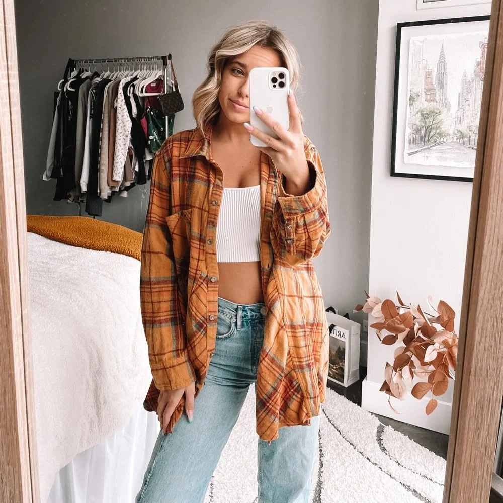 Free People Orange Button Down Flannel!!